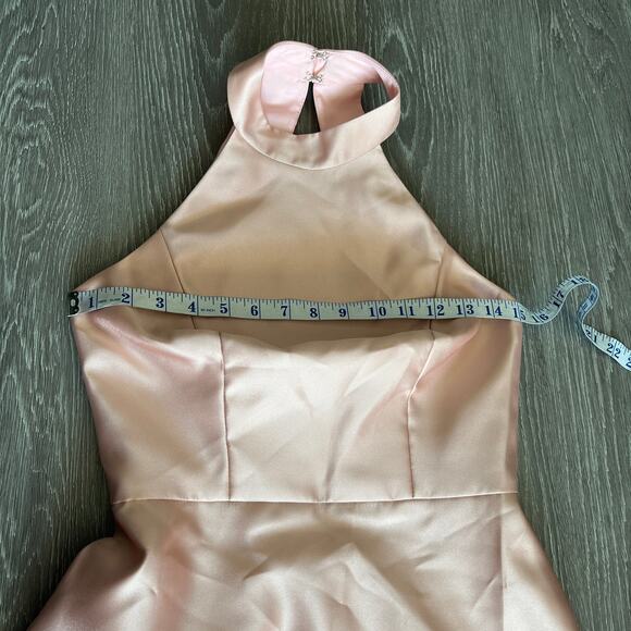 Alfred Sung Dress Size 2 Satin Twill Halter Toasted Sugar Maxi Gown D772 - Picture 12 of 16